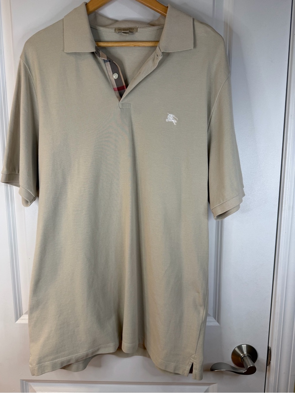 Burberry Men's Beige Polo Shirt with Signature Check Placket, size XL